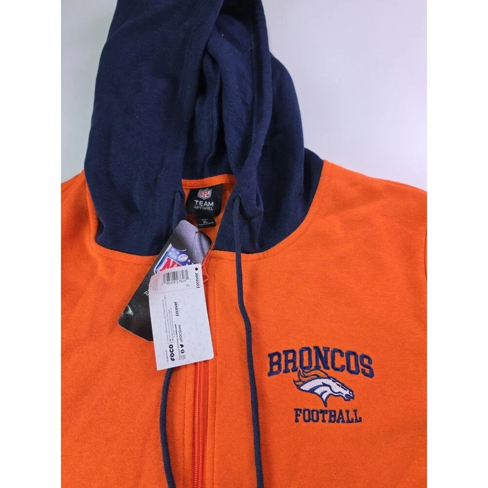 Denver Broncos Football NFL Team Apparel FOCO Orange Full Zip NWT XL